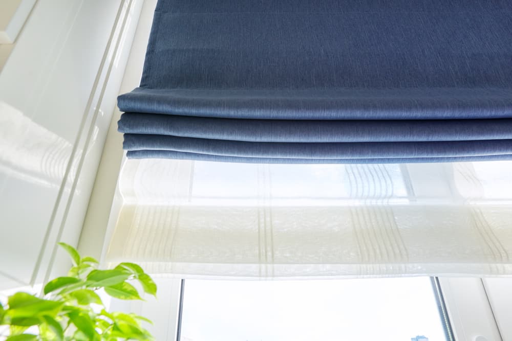 Roman,Blind,In,The,Interior,Detail,Close-up.,Curtain,Blue,Blackout